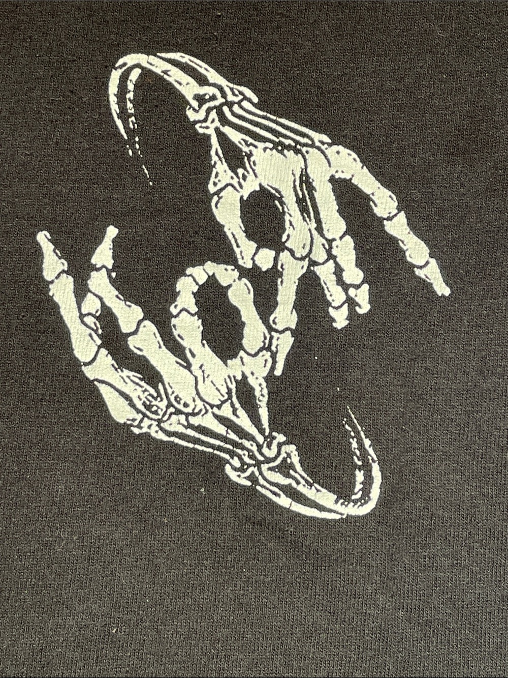 Men's Black Short-Sleeve Graphic Tee with White Skeleton Hand Print